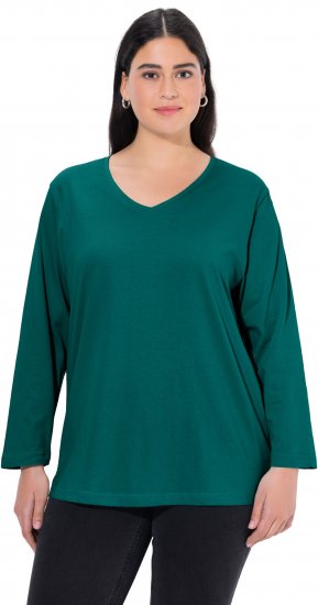Ulla Popken Back To Basics V-Neck Relaxed Fit Cotton Tee Teal Green - Tricouri - 