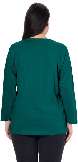 Ulla Popken Back To Basics V-Neck Relaxed Fit Cotton Tee Teal Green - Tricouri - 