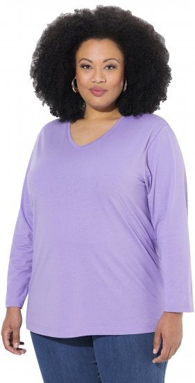 Ulla Popken Back To Basics V-Neck Relaxed Fit Cotton Tee Pale Lilac - Tricouri - 