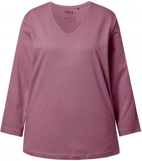 Ulla Popken Back To Basics V-Neck Relaxed Fit Cotton Tee Dark Rose - Tricouri - 