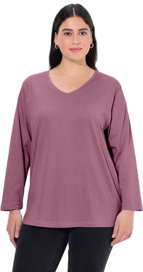 Ulla Popken Back To Basics V-Neck Relaxed Fit Cotton Tee Dark Rose - Tricouri - 