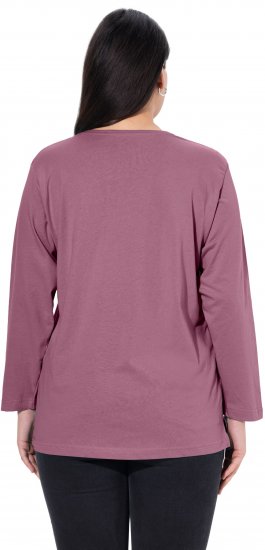 Ulla Popken Back To Basics V-Neck Relaxed Fit Cotton Tee Dark Rose - Tricouri - 