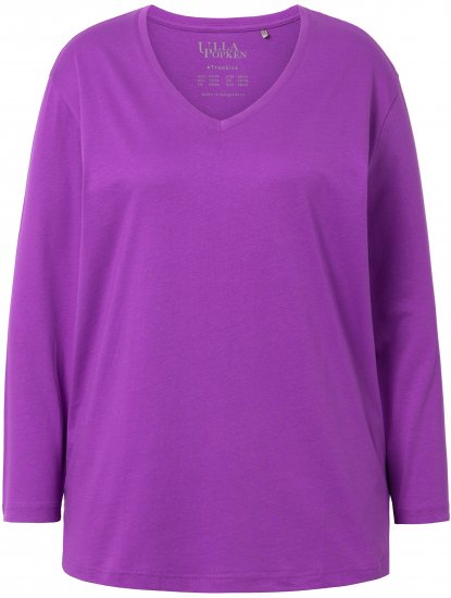 Ulla Popken Back To Basics V-Neck Relaxed Fit Cotton Tee Purple - Tricouri - 