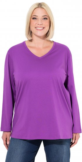 Ulla Popken Back To Basics V-Neck Relaxed Fit Cotton Tee Purple - Tricouri - 