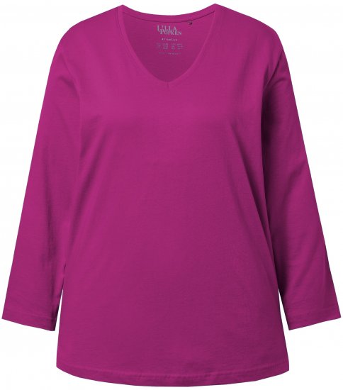 Ulla Popken Back To Basics V-Neck Relaxed Fit Cotton Tee Berry - Tricouri - 