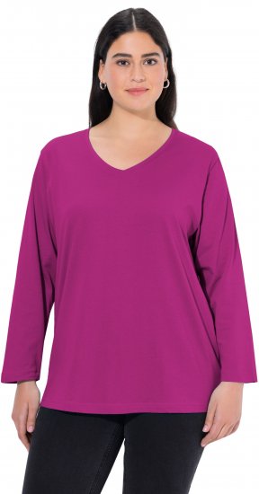 Ulla Popken Back To Basics V-Neck Relaxed Fit Cotton Tee Berry - Tricouri - 