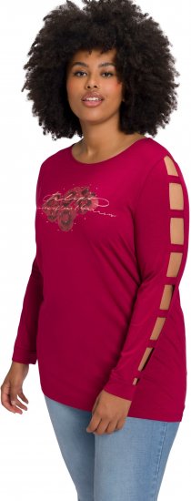 Ulla Popken Rhinestone Accent Statement Cutout Sleeve Stretch Knit Top Wine Red - Tricouri imprimate pentru femei - 