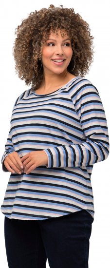 Ulla Popken Striped A-Line Long Sleeve Tee Navy Blue - Tricouri imprimate pentru femei - 