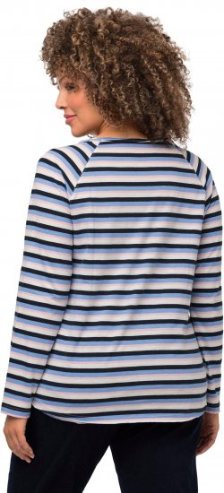Ulla Popken Striped A-Line Long Sleeve Tee Navy Blue - Tricouri imprimate pentru femei - 