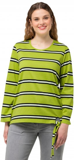 Ulla Popken Striped Hem Long Sleeve Tee Apple Green - Tricouri imprimate pentru femei - 