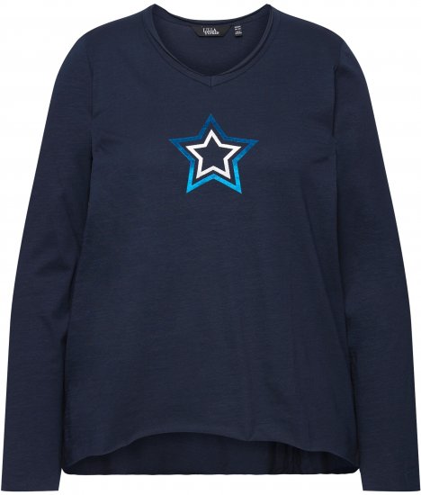 Ulla Popken Star Long Sleeve Graphic Tee Navy Blue - Tricouri imprimate pentru femei - 
