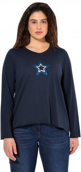 Ulla Popken Star Long Sleeve Graphic Tee Navy Blue - Tricouri imprimate pentru femei - 