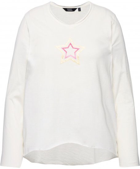 Ulla Popken Star Long Sleeve Graphic Tee Off-White - Tricouri imprimate pentru femei - 
