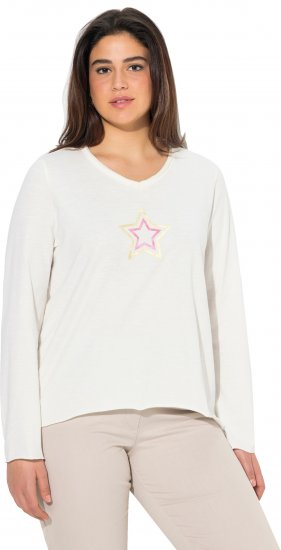 Ulla Popken Star Long Sleeve Graphic Tee Off-White - Tricouri imprimate pentru femei - 