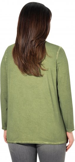 Ulla Popken Cold Dyed Sequined Heart Long Sleeve Tee Sage Green - Tricouri imprimate pentru femei - 
