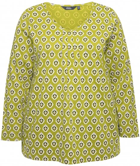 Ulla Popken Allover Graphic Long Sleeve Tee Avocado Green - Tricouri imprimate pentru femei - 