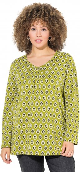 Ulla Popken Allover Graphic Long Sleeve Tee Avocado Green - Tricouri imprimate pentru femei - 
