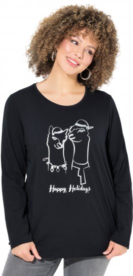 Ulla Popken Metallic Graphic Holiday Tee Black - Tricouri imprimate pentru femei - 