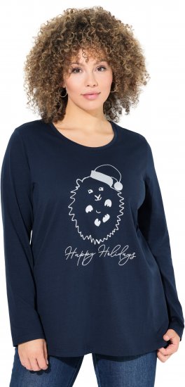 Ulla Popken Metallic Graphic Holiday Tee Navy - Tricouri imprimate pentru femei - 
