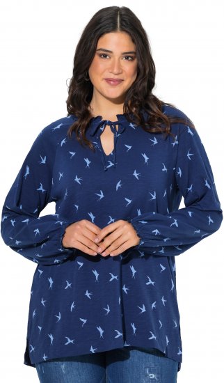 Ulla Popken Swallow Print Long Sleeve Tee Ink Blue - Tricouri imprimate pentru femei - 