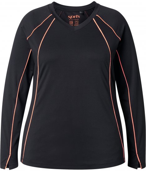 Ulla Popken UPF 50+ Contrast Piping Long Sleeve Tee Black - Tricouri imprimate pentru femei - 