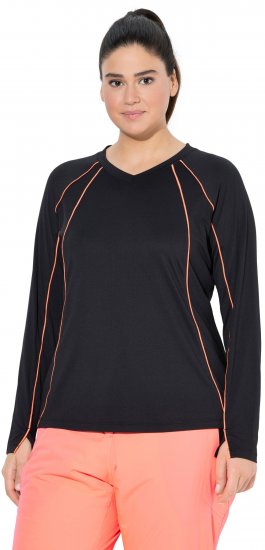 Ulla Popken UPF 50+ Contrast Piping Long Sleeve Tee Black - Tricouri imprimate pentru femei - 