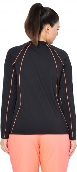 Ulla Popken UPF 50+ Contrast Piping Long Sleeve Tee Black - Tricouri imprimate pentru femei - 
