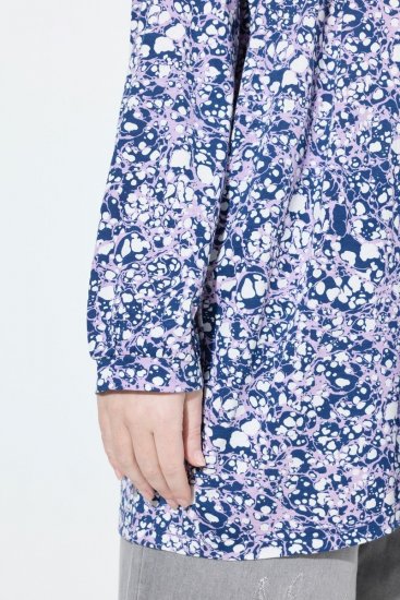 Ulla Popken Allover Printed Pleated Long Sleeve Tee Dark Blue - Tricouri imprimate pentru femei - Tricouri cu imprimeu pentru femei