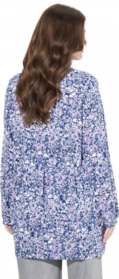 Ulla Popken Allover Printed Pleated Long Sleeve Tee Dark Blue - Tricouri imprimate pentru femei - 