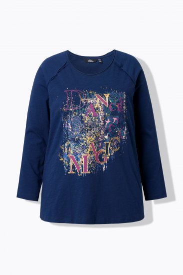 Ulla Popken Inverted Seam Long Sleeve Graphic Tee Ink Blue - Tricouri - 