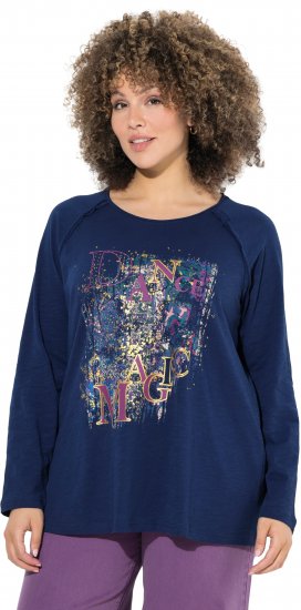 Ulla Popken Inverted Seam Long Sleeve Graphic Tee Ink Blue - Tricouri - 