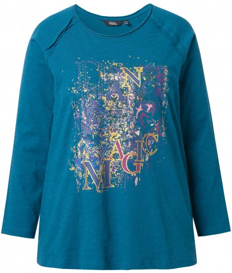 Ulla Popken Inverted Seam Long Sleeve Graphic Tee Teal - Tricouri imprimate pentru femei - 