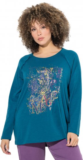 Ulla Popken Inverted Seam Long Sleeve Graphic Tee Teal - Tricouri imprimate pentru femei - 
