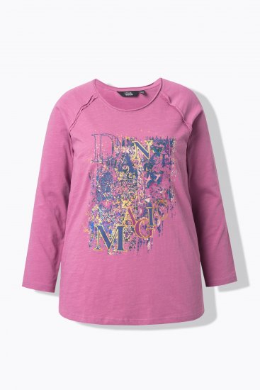 Ulla Popken Inverted Seam Long Sleeve Graphic Tee Dark Rose - Tricouri imprimate pentru femei - 