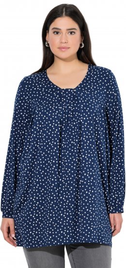 Ulla Popken Pleated Confetti Print Long Sleeve Tee Ink Blue - Tricouri imprimate pentru femei - 
