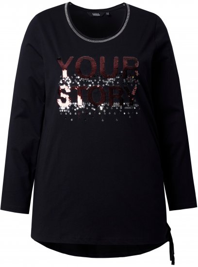 Ulla Popken Your Story Sequined Long Sleeve Tunic Tee Black - Tricouri imprimate pentru femei - 
