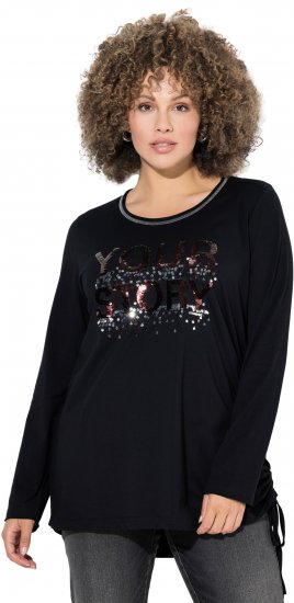 Ulla Popken Your Story Sequined Long Sleeve Tunic Tee Black - Tricouri imprimate pentru femei - 