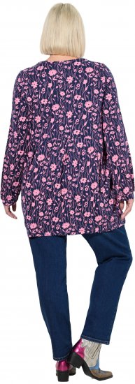 Ulla Popken Pleated Long Sleeve Floral Knit Tunic Ink Blue - Tricouri imprimate pentru femei - 