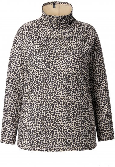 Ulla Popken Leopard Print Long Sleeve Ski Tee Black - Tricouri imprimate pentru femei - 