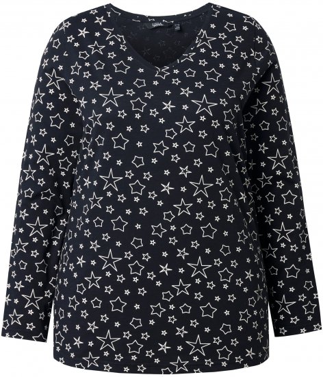 Ulla Popken Allover Printed Long Sleeve Tee Black - Tricouri imprimate pentru femei - 