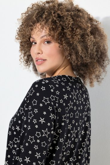 Ulla Popken Allover Printed Long Sleeve Tee Black - Tricouri imprimate pentru femei - Tricouri cu imprimeu pentru femei