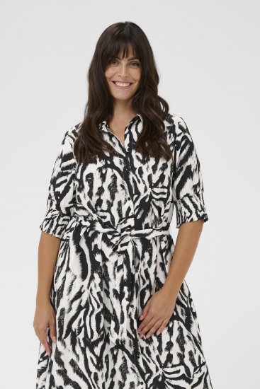 Kaffe Curve Alia Shirt Dress Black Chalk Animal - Rochii midi - 