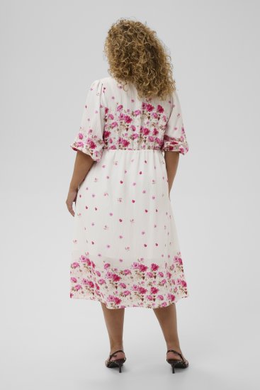 Kaffe Curve Rosa Midi Dress White Rose Border Flower - Rochii - 
