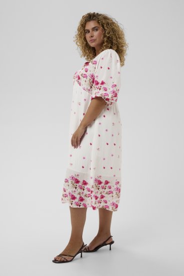 Kaffe Curve Rosa Midi Dress White Rose Border Flower - Rochii - 