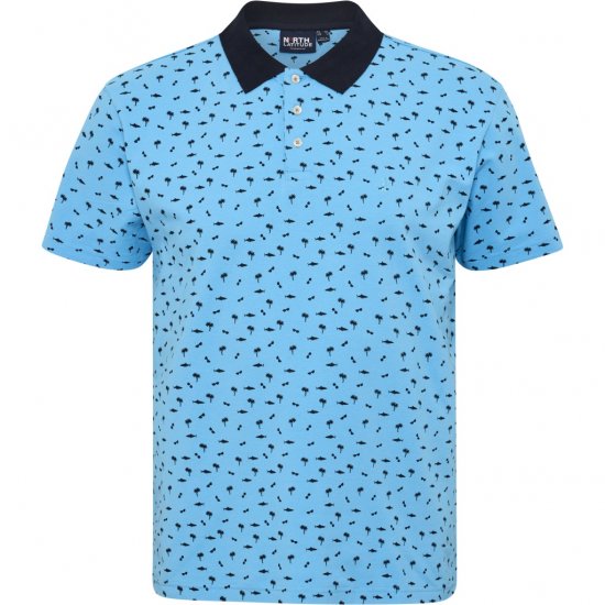 North Latitude Polo Pique Printed Turquoise - Tricouri polo - Tricouri Polo Bărbați Mărimi Mari