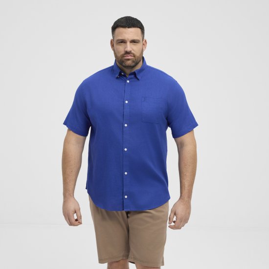 North Latitude Shirt Linen Cotton Short Sleeve Blue - Cămăși - Cămăși Bărbați Mărimi Mari