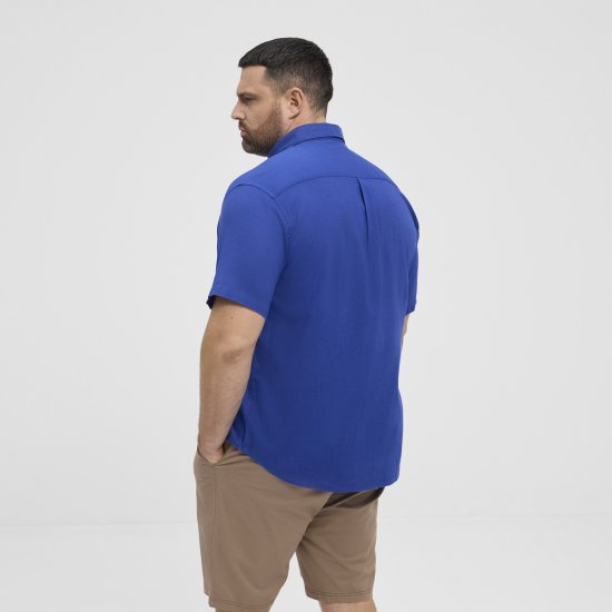 North Latitude Shirt Linen Cotton Short Sleeve Blue - Cămăși - Cămăși Bărbați Mărimi Mari