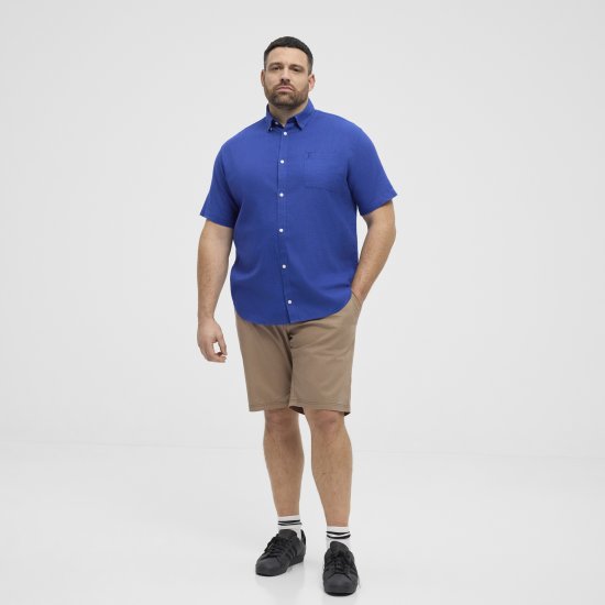 North Latitude Shirt Linen Cotton Short Sleeve Blue - Cămăși - Cămăși Bărbați Mărimi Mari
