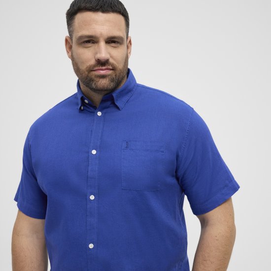 North Latitude Shirt Linen Cotton Short Sleeve Blue - Cămăși - Cămăși Bărbați Mărimi Mari