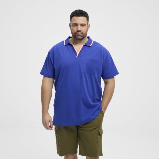 North Latitude Polo Pique V-Neck Blue - Tricouri polo - Tricouri Polo Bărbați Mărimi Mari